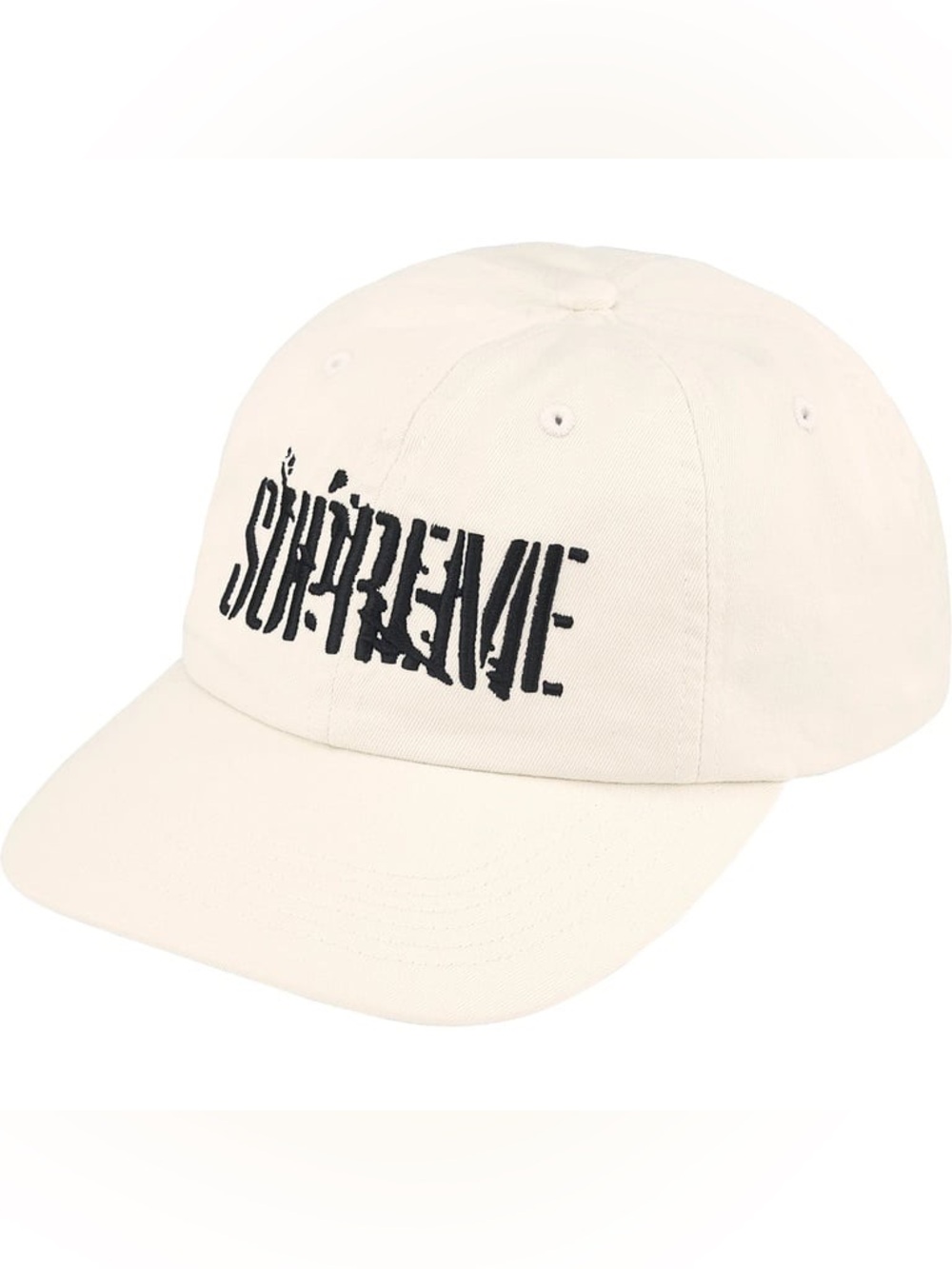 Supreme Splatter Logo 6-Panel Hat in 'Stone' FW25 Off White Adjustable Strap Cap